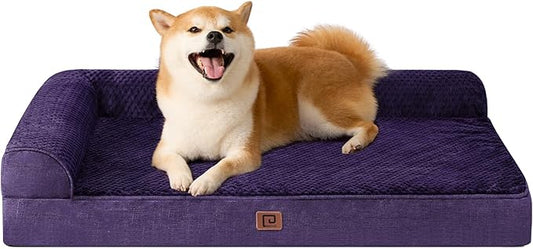 EHEYCIGA Memory Foam Dog Bed Large Sized Dogs, Waterproof Dog Bed Orthopedic with Washable Removable Cover, Non-Slip Pet Bed Couch, 36x27x6 Inches, Purple