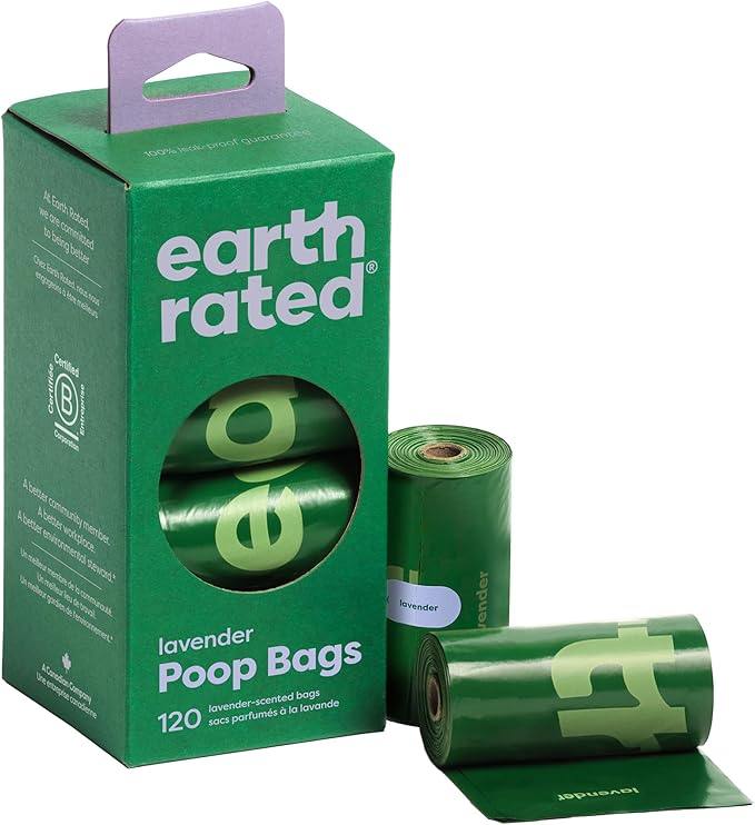 Earth Rated Poop Bags for Dogs Guaranteed Leak Proof and Extra Thick Waste Bag Refill Rolls, Lavender Scented, 120 Bags