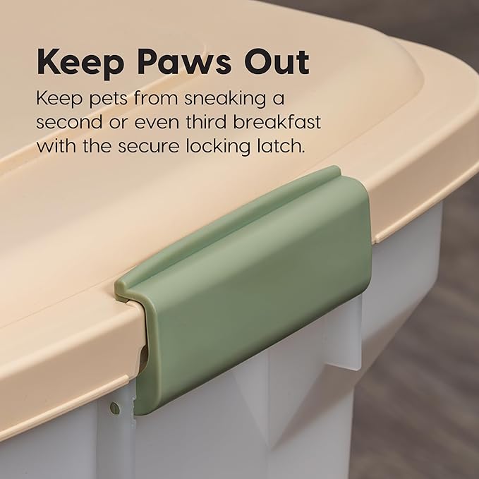 IRIS USA Airtight Dog Food Storage Container, WeatherPro, Up to 40 lbs, Removable Wheels, for Dog Cat Bird and Other Pet Food Storage Bin, Keep Fresh, Translucent Body, Made in USA, Pearl/Almond