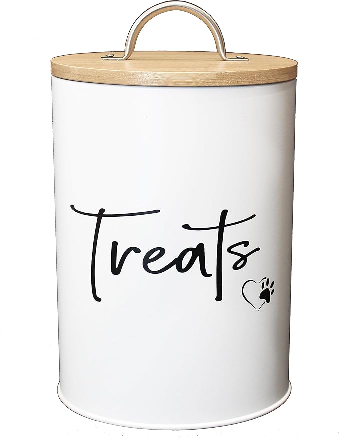 White Dog and Cat Treat Container with Easy to Open Bamboo Lid, 98 oz/12 cups