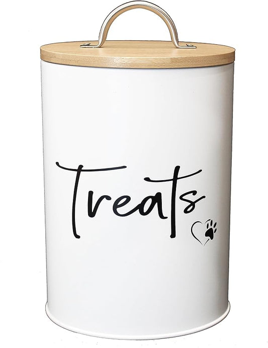 White Dog and Cat Treat Container with Easy to Open Bamboo Lid, 98 oz/12 cups