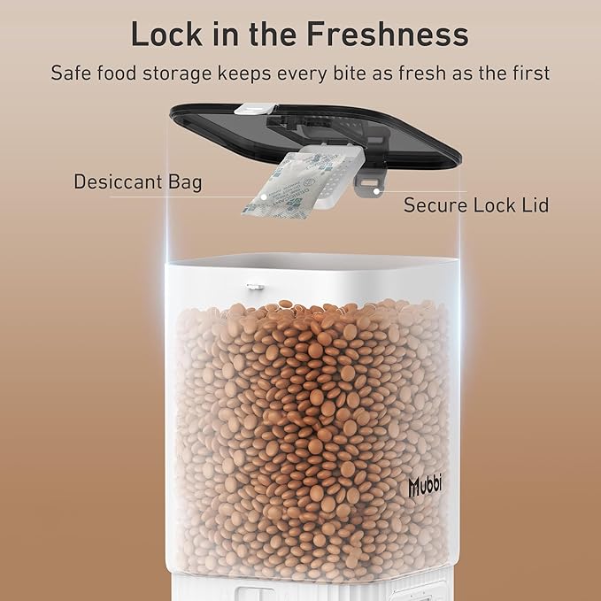 Automatic Cat Feeders, 7L/29 Cups Automatic Dog Feeder with Desiccant Bag, 1-6 Meals Ideal for 2-15mm Dry Food, Suitble for Multiple Pets, Dual Power Supply, Detachable Washable, White