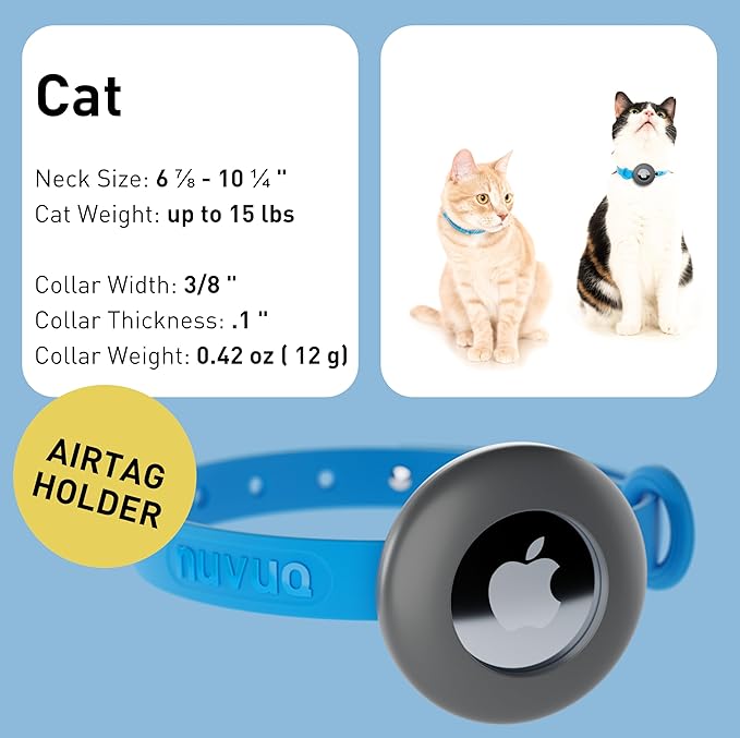 Cat Collar with Airtag Holder - Soft, Comfortable, and Lightweight Breakaway Collar with Air Tag GPS Tracker Holder for Outdoor Cats and Sensitive Skin Kittens by Nuvuq (6 ⅞" to 10 ¼", Blue)
