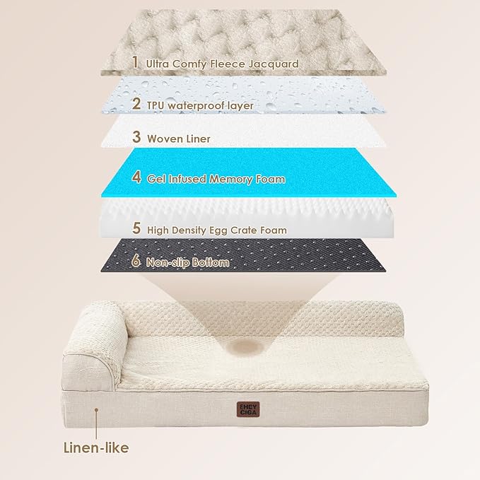EHEYCIGA Memory Foam Dog Bed XLarge Sized Dogs, Extra Large Dog Bed Orthopedic with Washable Removable Cover, Waterproof XL Pet Bed Couch for Crate, 41x27x6 Inches, Beige