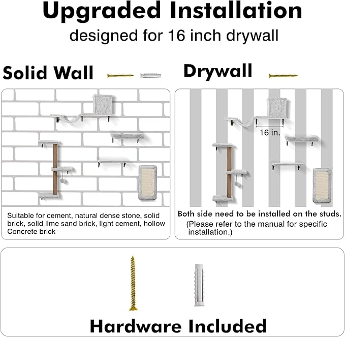 5-in-1 Cat Wall Shelves, Multi-Level Cat Climbing Furniture, Perch & Lounge for Indoor Cats, Space-Saving Wall Mounted Shelves for Play & Rest (Natural Wood) - Light Gray