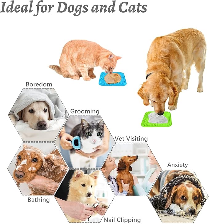 MateeyLife 2PCS Small Lick Mat for Dogs and Cats, Licking Mats for Dog Anxiety Relief, Cat Peanut Butter Lick Pad for Boredom Reducer, Dog Treat Mat Perfect for Bathing Grooming Blue&Green