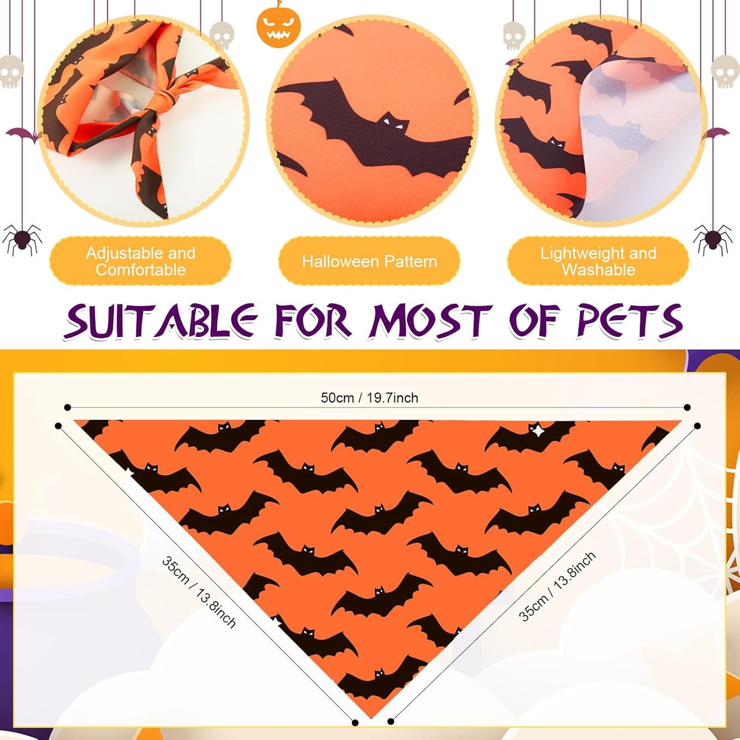Abbylike 100 Pcs Halloween Dog Bandanas Bulk Pumpkin Bandanas for Dogs Triangle Kerchief Bibs Scarf Set for Pet Halloween Costume Photo Props Accessories Pet Shops, 25 Styles (19.7 x 13.8 x 13.8)