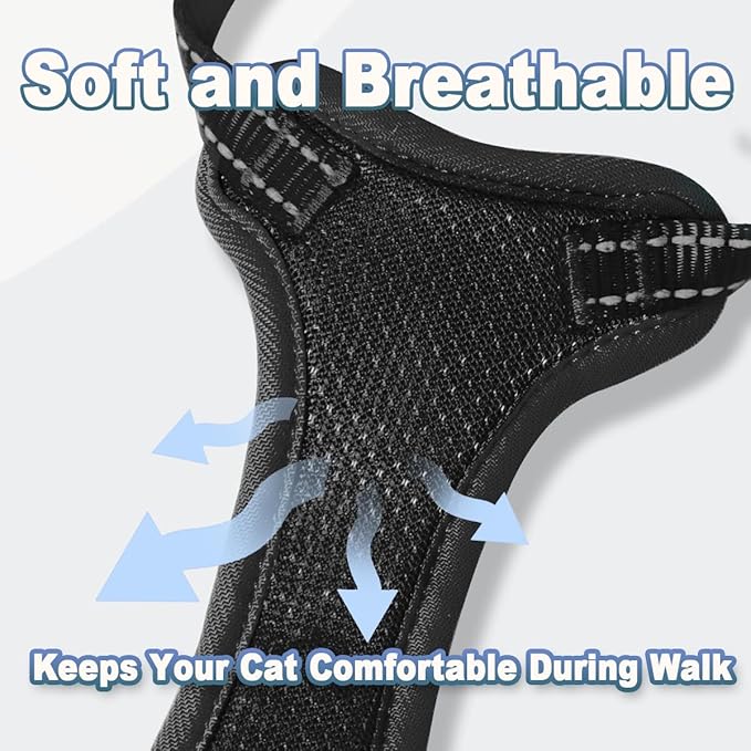 Cat Harness and Leash Set Escape Proof for Kitten Walking, Soft Adjustable Top Handle Vest Harnesses for Cats, Easy Control Breathable Reflective Small Medium Large, Black, S