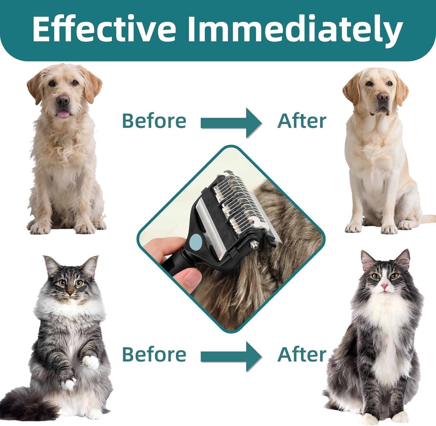 3-IN-1 Pet Grooming Tool - Undercoat Rake, Dematting Comb & Deshedding Brush for Cats & Dogs - Removes Mats, Tangles & Loose Fur, Reduces Shedding & Prevents Hair Mess (Blue)