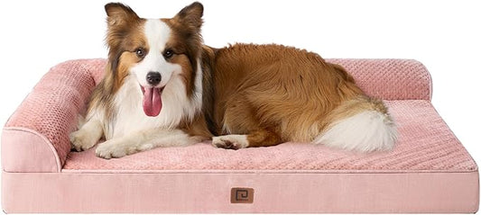 EHEYCIGA Memory Foam Dog Bed XLarge Sized Dogs, Extra Large Dog Bed Orthopedic with Washable Removable Cover, Waterproof XL Pet Bed Couch for Crate, 41x27x6 Inches, Pink