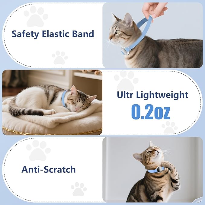 AirTag Cat Collar, Ultra Elastic Cat Tracker Collar, Airtag Holder Compatible with Apple Air Tag, [Lightweight & Scratch Resistant] Adjustable Stepless GPS Pet Collar for Cats Kittens, Blue