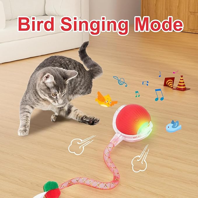 Speed 2.0 Tail Interactive Cat Toys for Indoor Cats, Chirping & Motion Activate Cat Toy, Smart Kitten Rolling Ball Moving Ball Toys, Rechargeable Dog Cat Bal l for Enrichment Exercise (New Green)