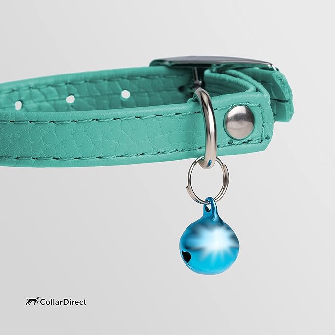 CollarDirect Leather Cat Collar, Cat Safety Collar with Elastic Strap, Kitten Collar for Cat with Bell Black Blue Red Orange Lime Green (Neck Fit 6&quot;-7&quot;, Mint Green)