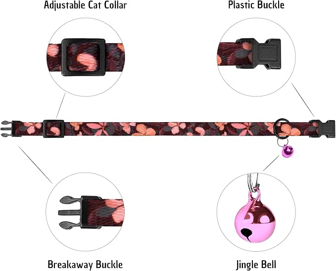 Cat Collars 2 Pack - Soft Cute Breakaway Collar with Bell, Adjustable Safety Kitten Collars for Girl & Boy Cats – Comfortable Stylish Patterned Print Lightweight (Crossandra + Geometric)