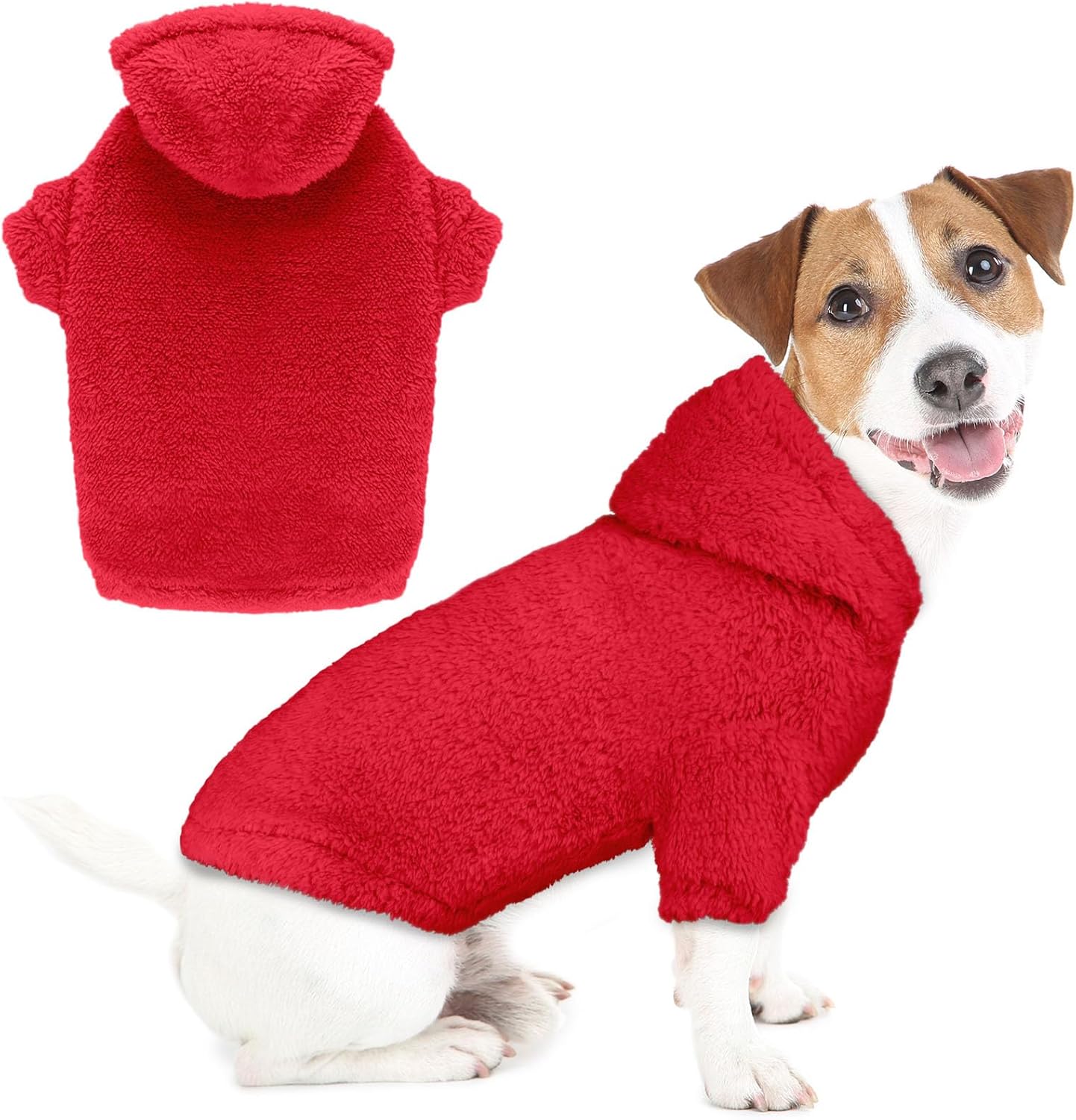 Fuzzy Dog Sweaters for Medium Dogs Dog Hoodie Sweater Clothes Warm Soft Cozy Pet Coats Hooded Sweatshirt Medium Pet Hoodie(Red-M)