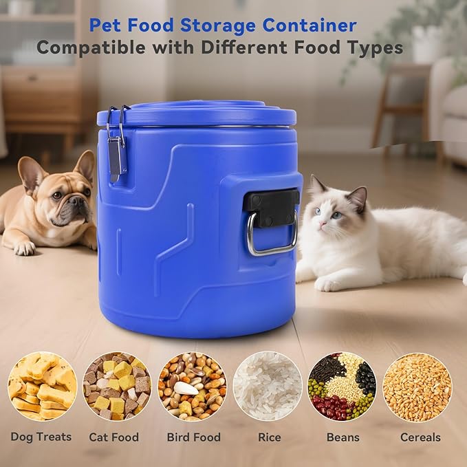15lb Dog Food Storage Container, Stainless Steel Airtight Pet Food Storage Container and Durable Plastic Food Container, Large Metal Cat Food Container with Lid and Scoop to Keep Fresh