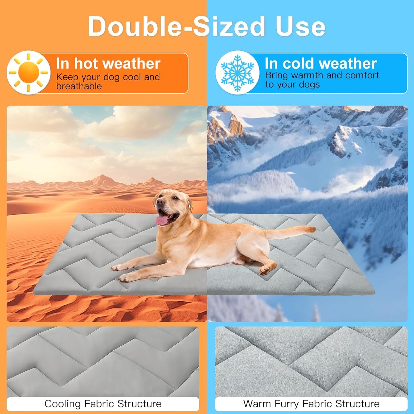 BEAUTYZOO Dog Cooling Mat for Large Dogs, 48"x28" Cooling Dog Bed Washable, Foldable Cat Ice Cool Pad for Summer, Reversible Pet Freeze Cushion Blanket for Kennel Cage Sofa Bed Floor Car Seat, Grey L