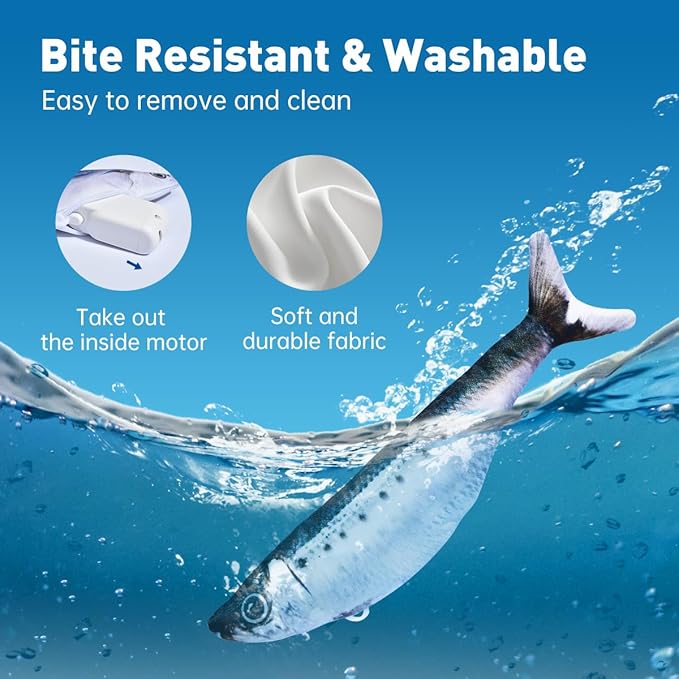 Petgravity Bite-Sized Realistic Flopping Fish Cat Toys, 3 Pack, Interactive Cat Toys for All Breeds, Tap-Activated 3 Flapping Mode, Sardine/Saury/Yellow Croaker, 7.1 Inches, with Catnip, Rechargeable