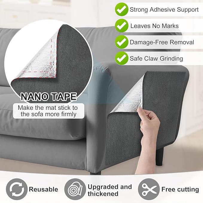 78.7x15.8in Large Size Durable Cat Scratch Furniture Protector,Self-Adhesive Couch Protectors from Cats Scratching,DIY Climbing Cat Scratcher Mat for Furniture,Cat Scratch Couch Protector,Gray