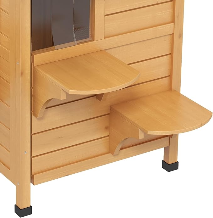 PawHut 2-Story Cat House Outdoor, Weatherproof Wooden Cat Enclosure for Feral Cats with Escape Door, Openable Roof, Jumping Platforms, Natural