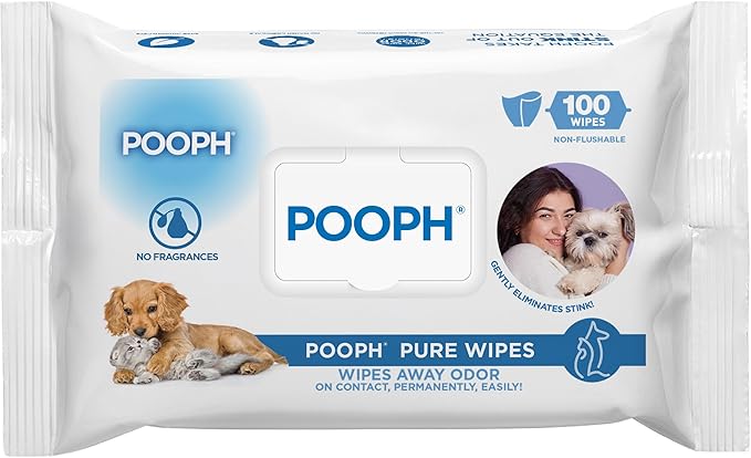 POOPH® Pure Wipes™ – 100 Count Pack – Gentle, Fast Odor-Elimination – NO Fragrances, NO Harsh Chemicals – Cleans Paws, Butt, Ears, Face, Fur – Perfect for Cars, Crates, All Surfaces