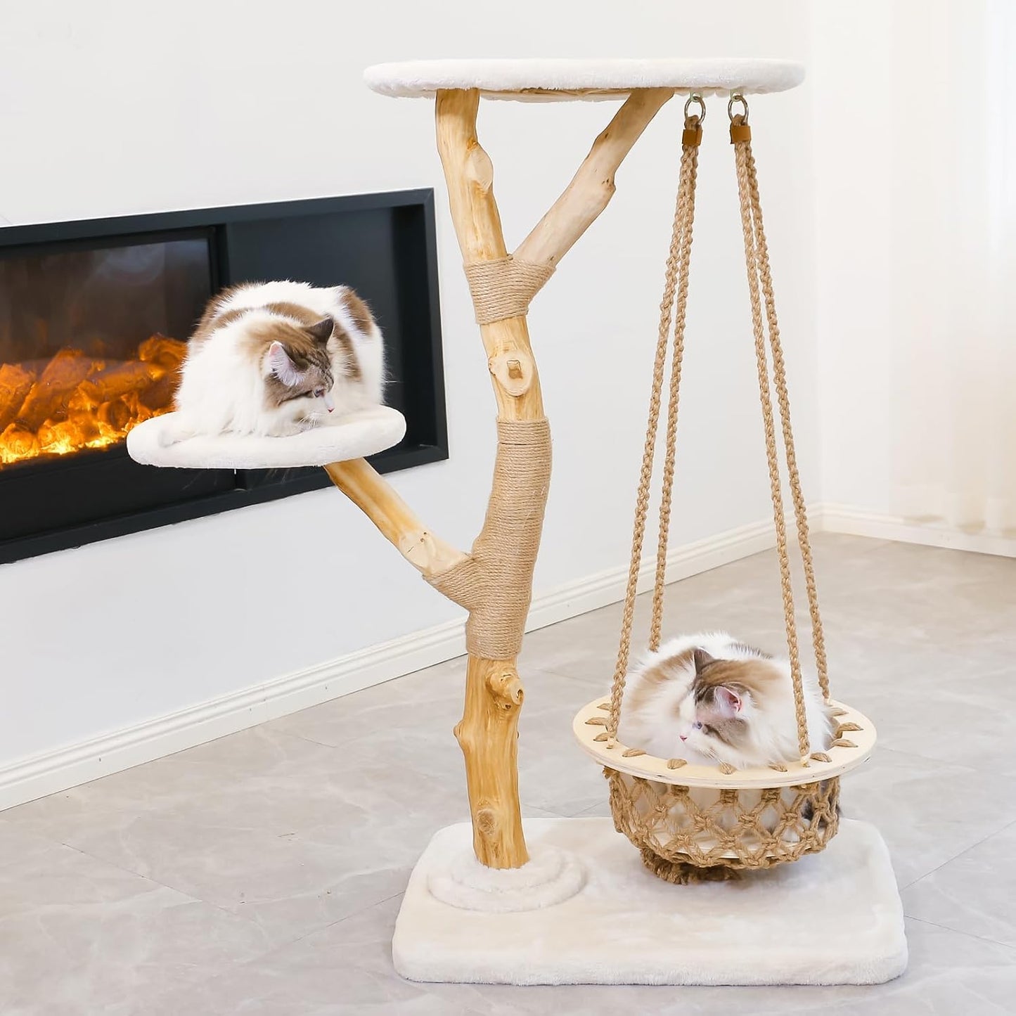 50" Tall Cat Tree Tower, Modern Cat Tree for Indoor Cats, Washable Wooden Perchs and Climbers for Large Cats, Cute Cat Furniture with Unique Cat Swing