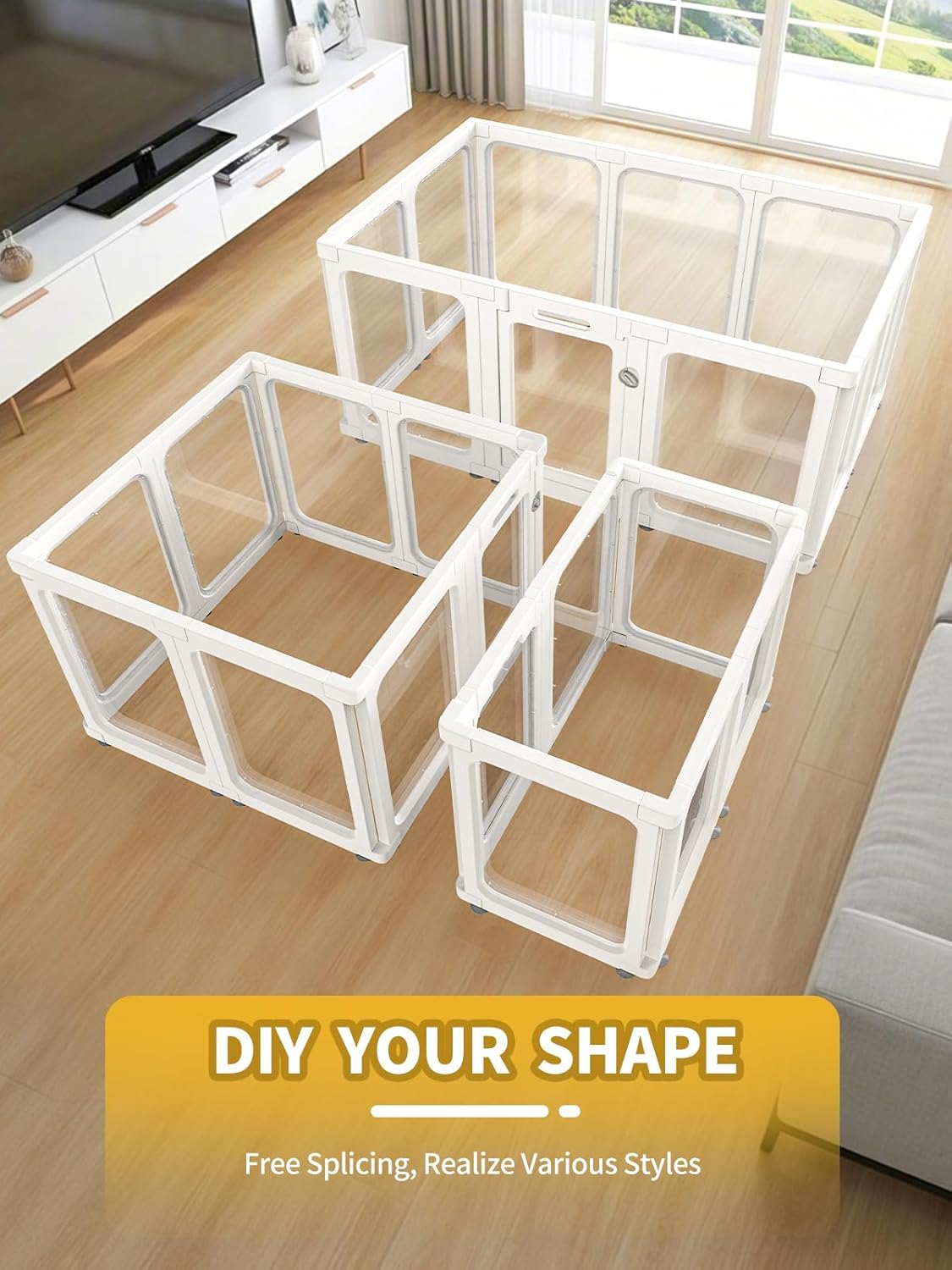 Dog Playpen, Clear Acrylic Plastic Puppy Playpen Indoor, Pet Pen for Puppy Cat Bunny, Transparent Easy Assemble Foldable Whelping Box for Dogs, Puppy Playpen with Gate (23.6" Height, 10PCS)