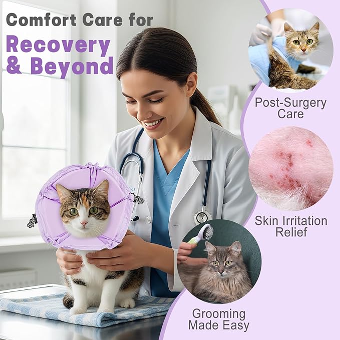 Cat Cone Collar Soft, Adjustable Elizabethan Collar for Cats to Stop Licking, Comfortable Lightweight Kitten Cone for Wound Healing and Surgery Recovery,Purple M