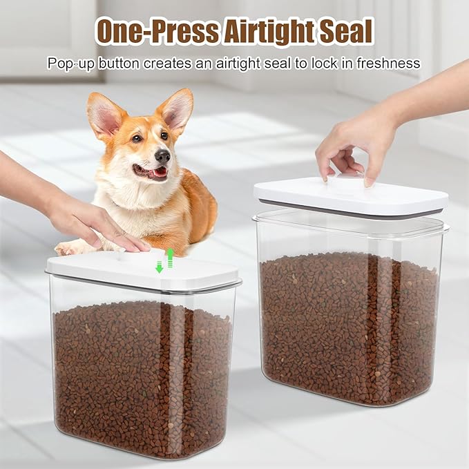 TBMax Dog Cat Food Storage Container 12-15 Lbs with Easy-Carrying Handles, Stackable Pet Food Dog Treat Container with Pop Up Lids, Airtight Food Storage Bin for Kitchen Organization
