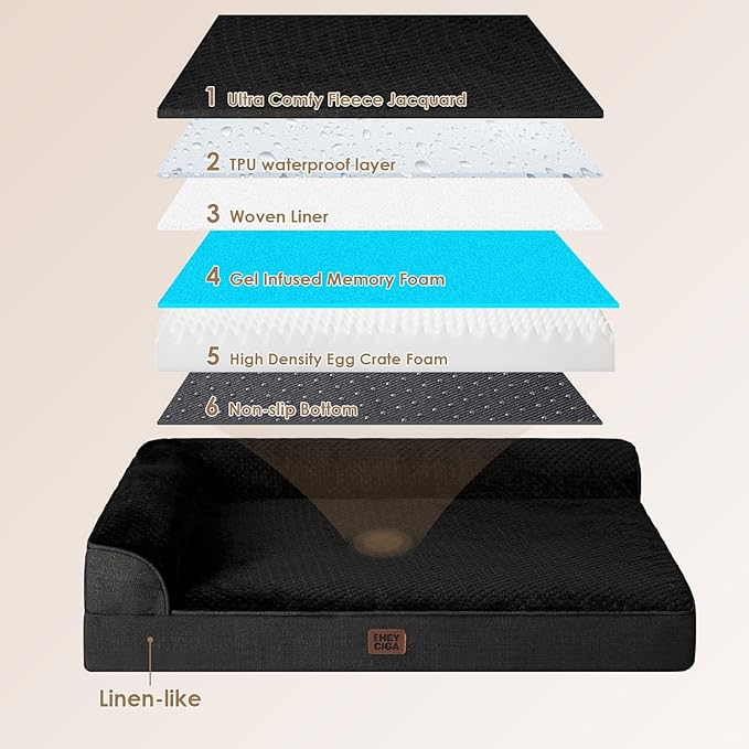 EHEYCIGA Memory Foam Dog Bed XXL, Giant Dog Bed Orthopedic with Washable Removable Cover, Waterproof Pet Bed Couch for Jumbo Dogs, 48x36x7 Inches, Black