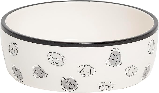 Pearhead Ceramic Dog Faces Dog Bowl, Holds 2 Cups, Stoneware Food and Water Dish for Dogs up to 20 lbs, Microwave and Dishwasher Safe, Small/Medium