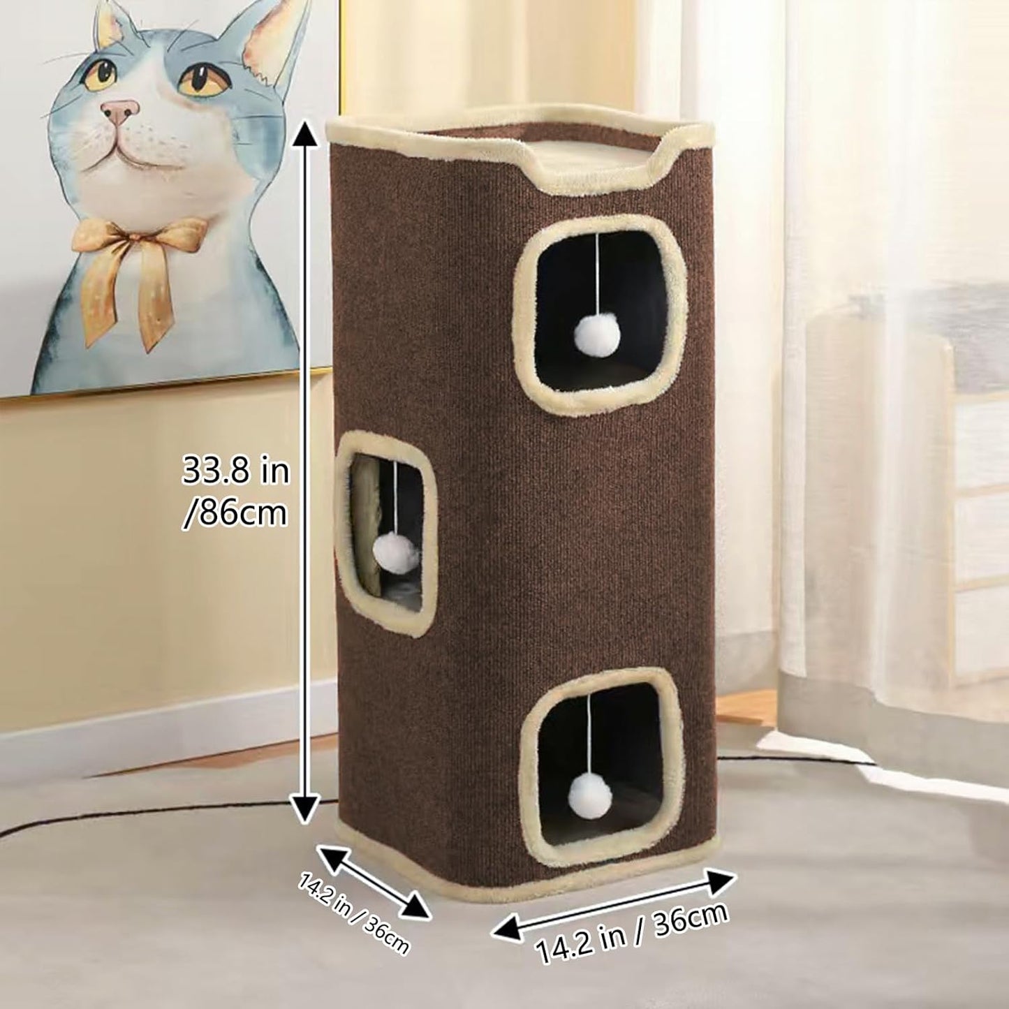 Empet Cat House for Indoor Cats Beds, Multi-Level Cat Condo, Foldable Cat Cave Coffee, 3L