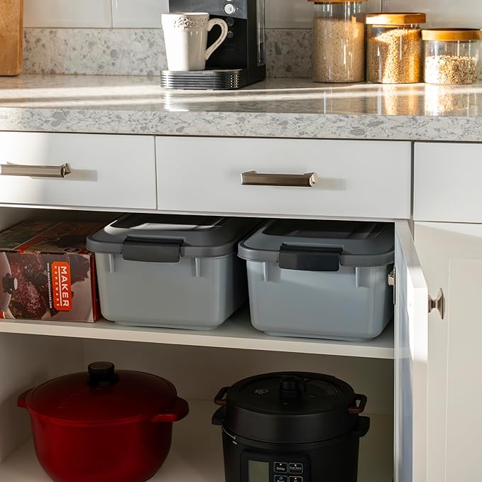 IRIS USA WeatherPro Airtight Pet Food Storage Container, Up to 14 lbs, Dog Cat Bird and Other Pet Food Storage Bin Keep Pests Out Translucent Body BPA Free Stackable, 2 Pack, Gray