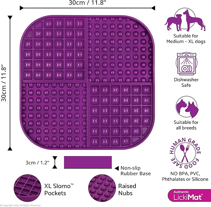 LickiMat Slomo XL - Extra Large Slow Feeder Suitable for Dry, Wet, Raw Foods, All Treats and Doggy Ice Cream. Best for Medium to Massive Breeds. Durable Design with Non-Slip Base. (Purple)