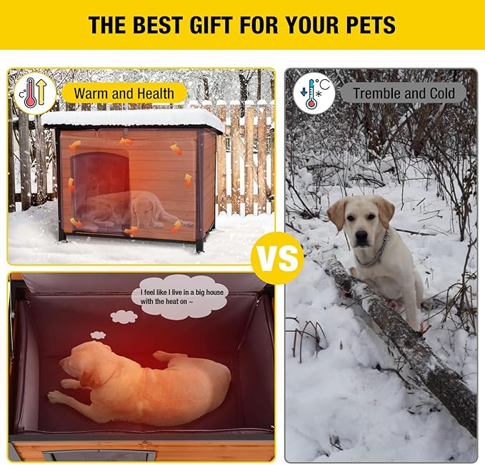 Aivituvin Dog House Outdoor & Indoor Dog Kennel with Insulated Liner for Winter Waterproof Large Dog Cage for Small & Medium & Large Dogs,Unique All-Around Iron Frame