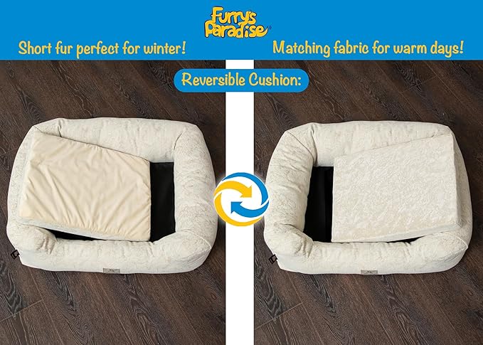 Furry's Paradise Foam Cuddler Pet Bed with Waterproof Liners, Reversible Cushion, Washable Cover, Recycled Fibers and Non-Slip Bottom. (Brown Marble, Orthopedic Large)