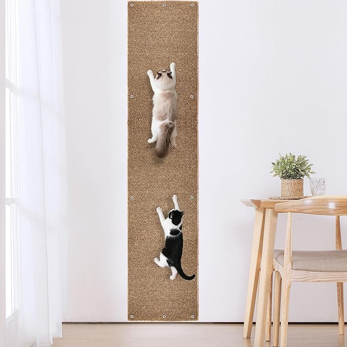 80"x15.7" Cat Wall Scratching Mat, Extra Large Cat Climbing Carpet with 20 Fixed Nails Wall Scratcher Furniture Protector for Couch, Sofa, Home (Brown)