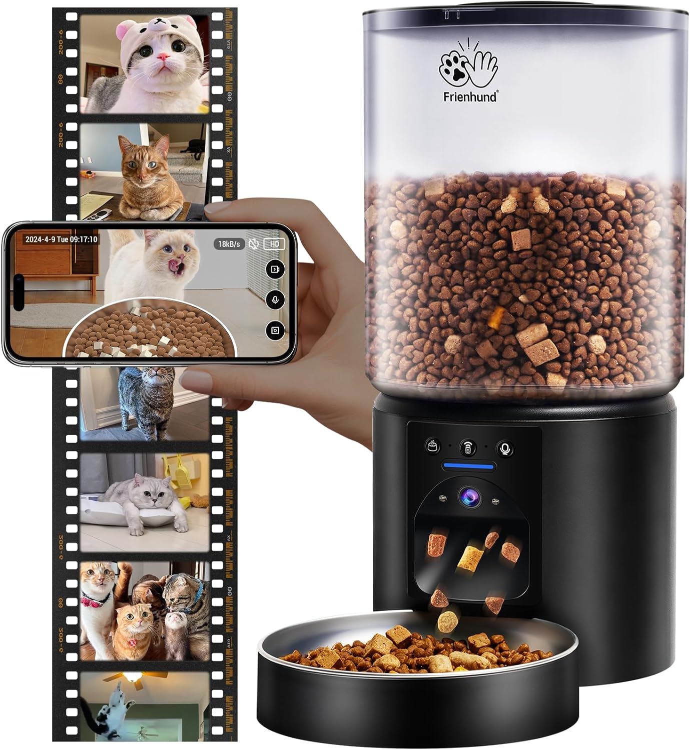 Automatic Cat Feeder with 2K HD Camera: 5G WiFi Automatic Dog Feeder with Sealed Outlet,Cat Food Dispenser with Freshness for Multiple Pets,Detachable for Easy Clean-21 Cup (5L Food Storage)
