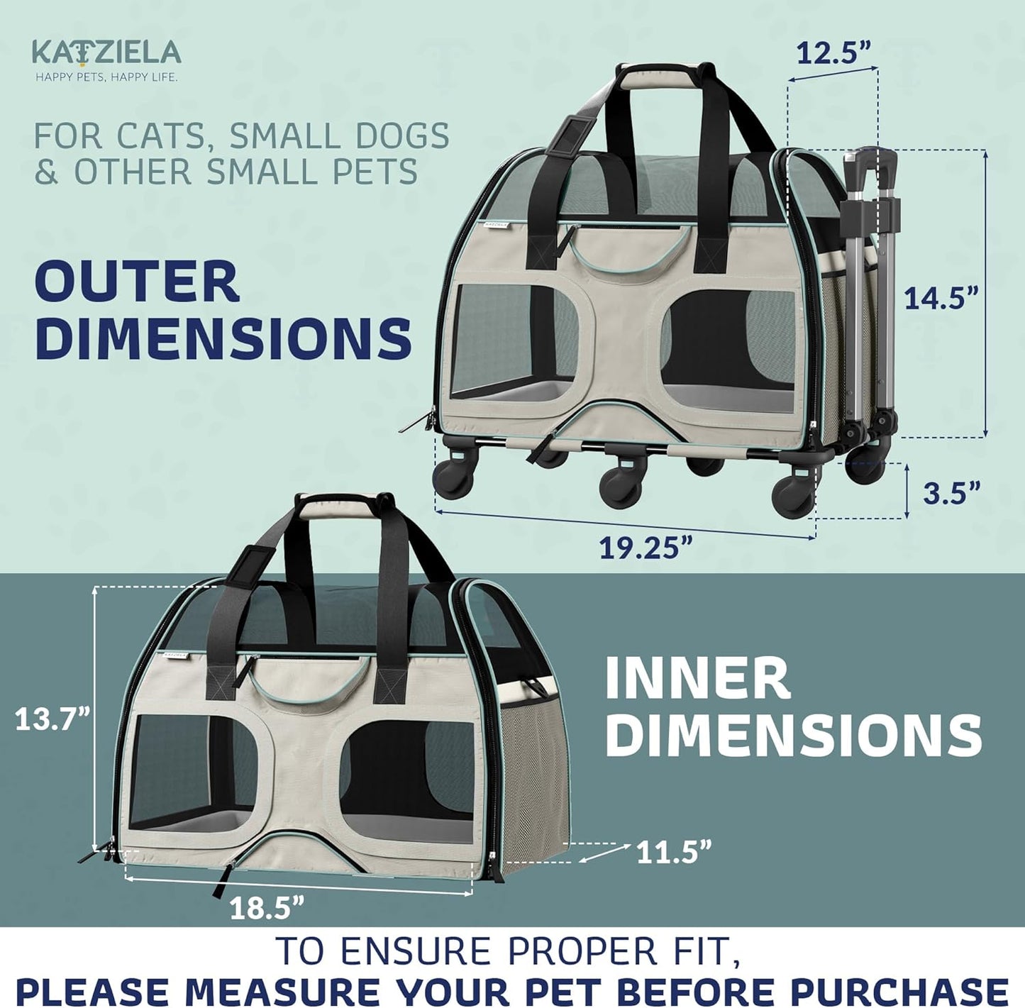 Katziela Pet Carrier - Airline Compliant Dog Carrier - TSA Approved Pet Carrier for Small Dogs and Cats - Soft FAA Travel Airplane Dog Carrier Luggage (Grey/Brown-Pro)