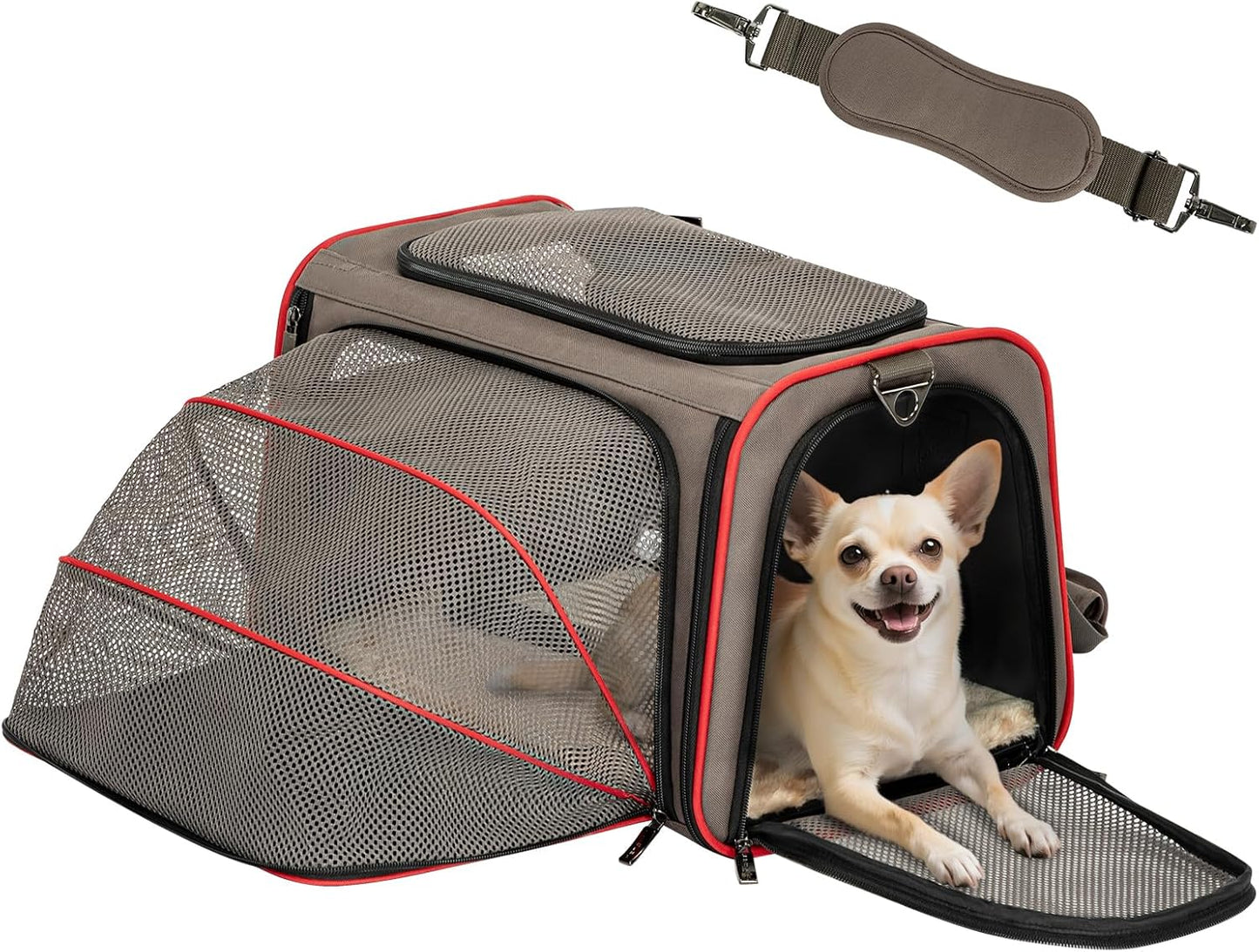 Petsfit Expandable Cat Carrier Dog Carriers,Airline Approved Soft-Sided Portable Pet Travel Washable Carrier for Kittens,Puppies,Removable Soft Plush mat and Pockets,Locking Safety Zippers