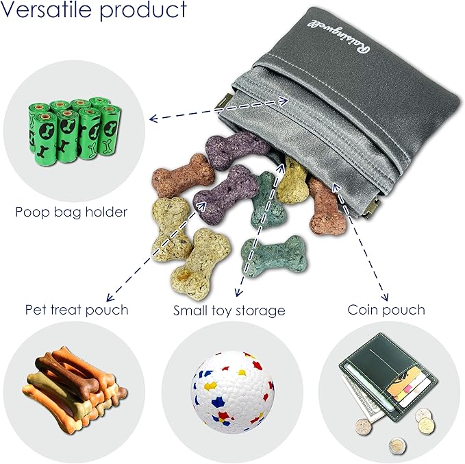 Dog Treat Pouch, Pocket Sized Pet Training Pouch, Hand Free Bronze Dog Walking Bag with Carabiner, Self-Closing Pet Feed Snack Reward, for Puppy Travel or Outdoor Use, NanoPTC