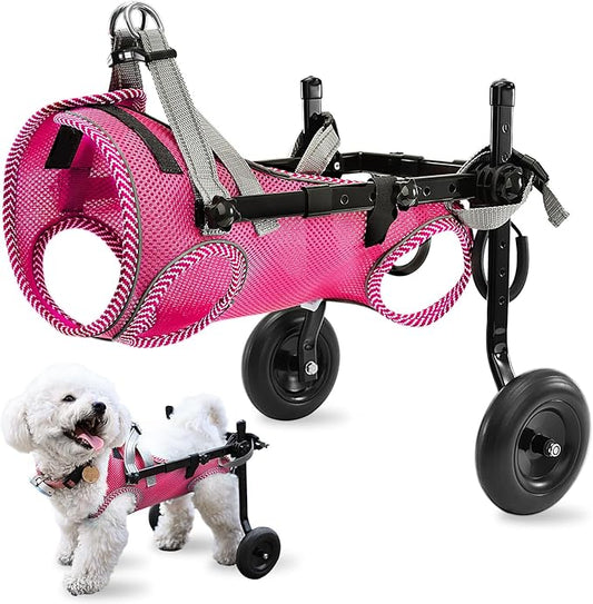 Updated Dog Wheelchair for Back Legs,Small Dog Wheelchair Carts with Wheels, Light Weight Wheelchair for Leg Support Helps Senior,Injured,Paralyzed, S & Pink