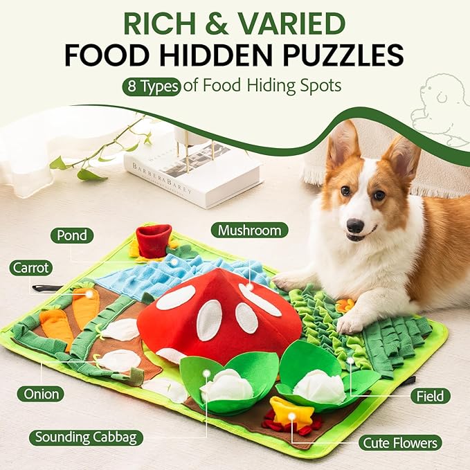 Mewoo Snuffle Mat for Dogs, 27.6" x 20“ Sniff Mat Slow Feeding Mat with Squeaky for Pets, Dog Snuffle Enrichment Puzzle Interactive Dog Toys for Boredom