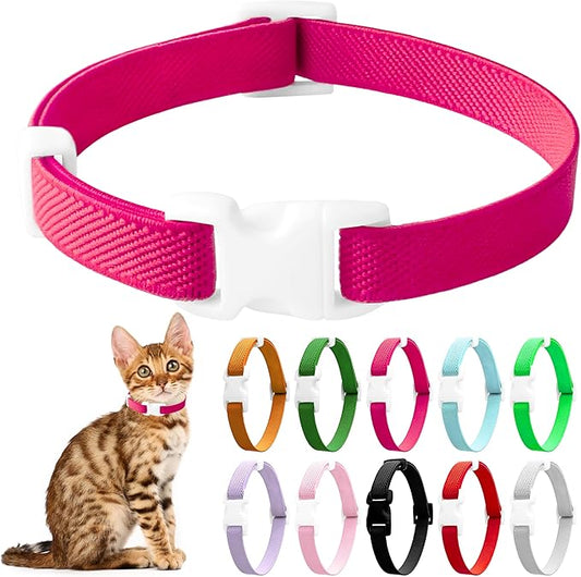 Elastic Cat Collar, Stretch Cat Collar Quick Release, Bright Colors Safety Kitten Collar Adjustable Collar for Kittens, Lightweight Soft Polyester Collars for Boy Girl Cats (Rosered,L)