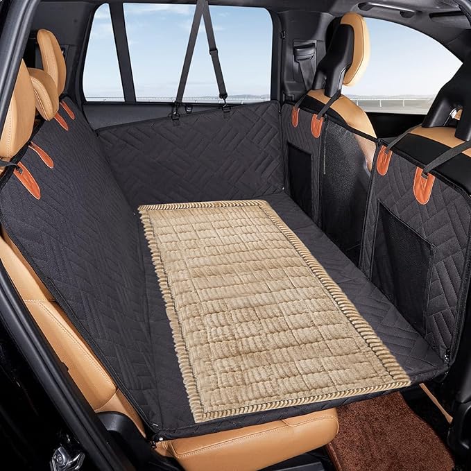 VClife Dog Bed Mat for Car, Anti Slip Pet Bed Travel Pad Comfortable Furry Dog Car Seat Cover for Backseat Extender, Washable Pet Cushion Bed Mat for Indoors & Outdoors (Brown, 59"×27.6")