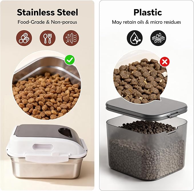 Stainless Steel Dog Food Storage Container with Lid for Cat Bird Pet Dry Food Treats, Airtight Mouse Proof Storage Bin Fits Up To 7 Lbs, Coming With Scoop