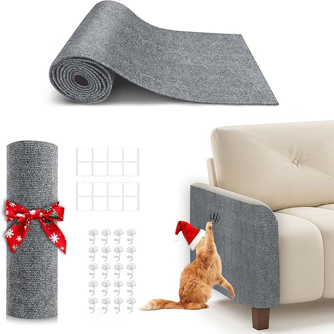 78.7"X15.8" Cat Scratching Mat, Self-Adhesive Cats Carpet, DIY Scratch Furniture Protector for Couch, Sofa, Wall & Doors, Durable Cat Scratch Guards Couch Cats Scratcher From Claw (Light Grey)