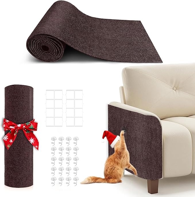 78.7"X15.8" Cat Scratching Mat, Self-Adhesive Cat Scratch Carpet, DIY Cats Scratch Furniture Protector for Couch, Sofa, Wall & Door, Durable Furniture Guards Couch Scratcher from Cats Claws (Brown)
