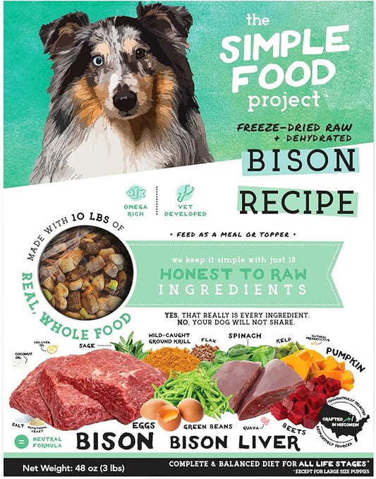 Simple Food Project - Bison Recipe - Freeze Dried Raw Food for Dogs - 48oz