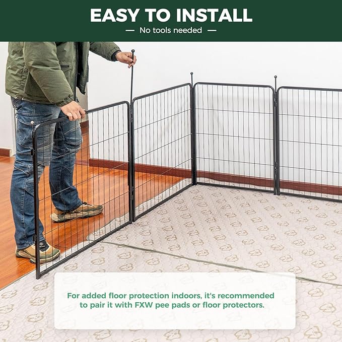 FXW Rollick Unleashed Dog Playpen for Indoor, Yard, RV Camping, 50 inch 24 Panels for Large Dogs, Black│Patented
